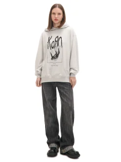 Discount Cropp Bluza z kapturem i nadrukiem Korn jasnyszary