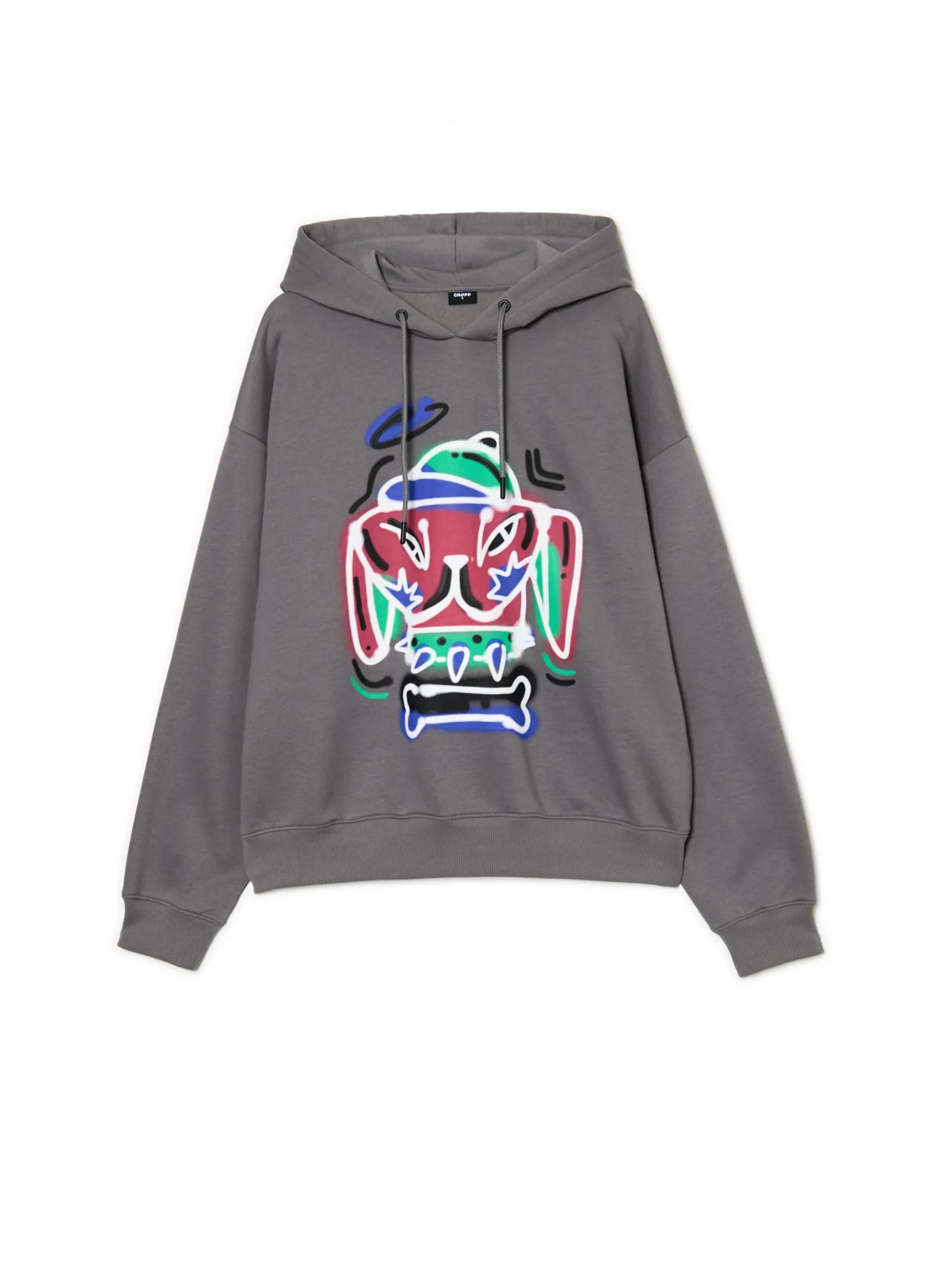 Discount Cropp Bluza z kapturem i nadrukiem graffiti szary