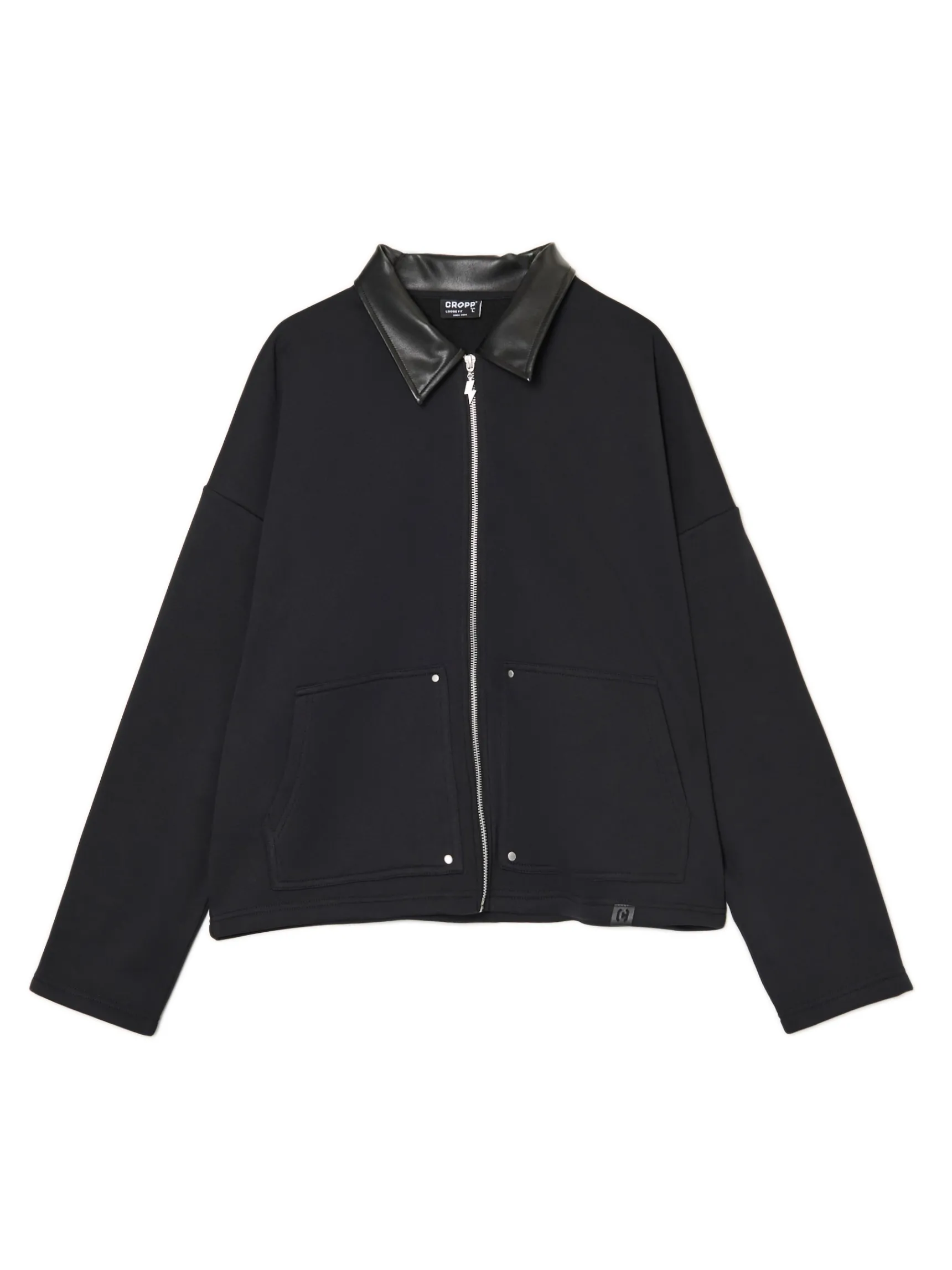 Best Cropp Bluza ze skórzanym kołnierzykiem czarny