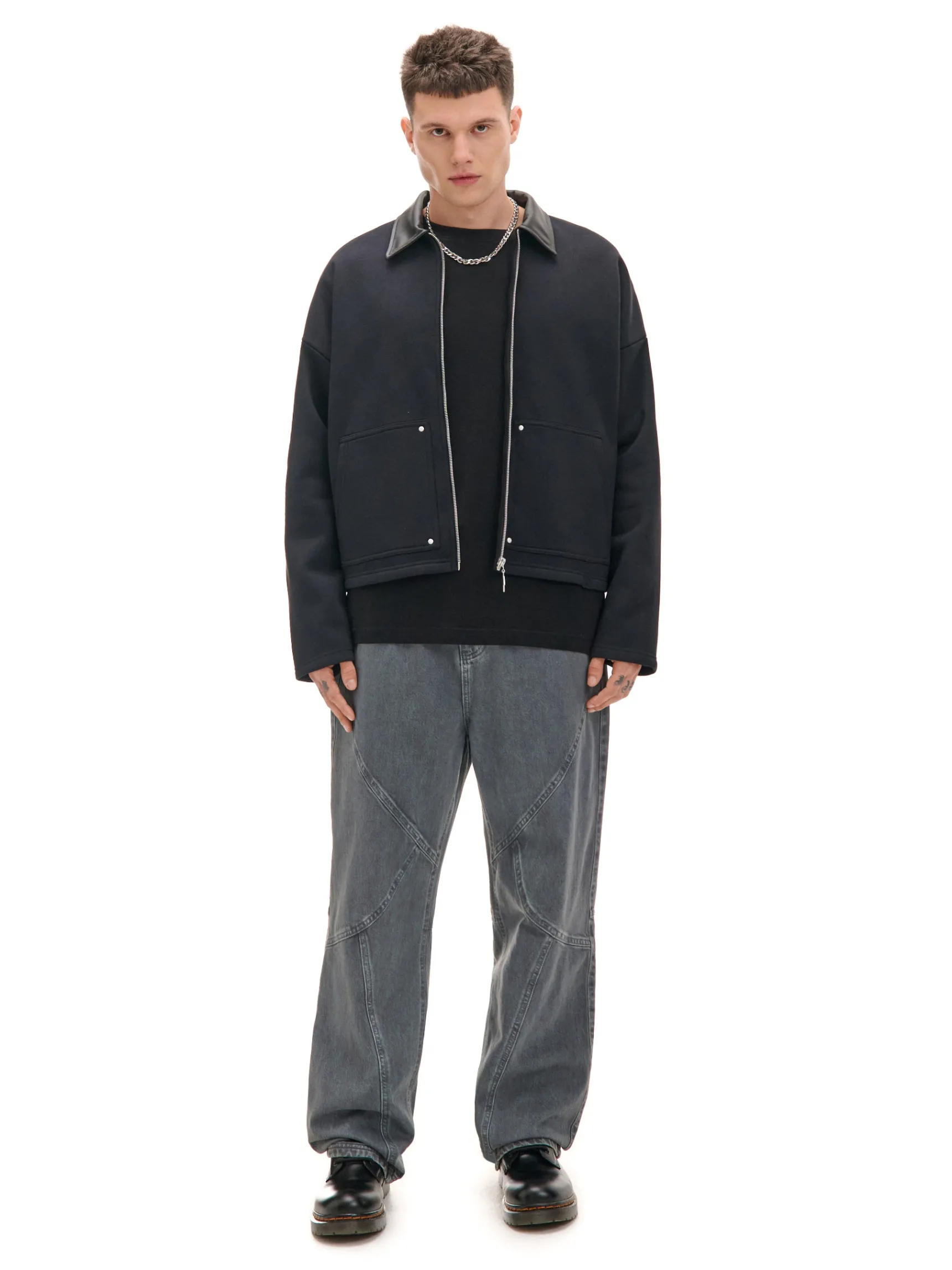 Best Cropp Bluza ze skórzanym kołnierzykiem czarny