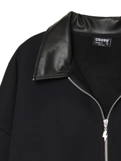 Best Cropp Bluza ze skórzanym kołnierzykiem czarny