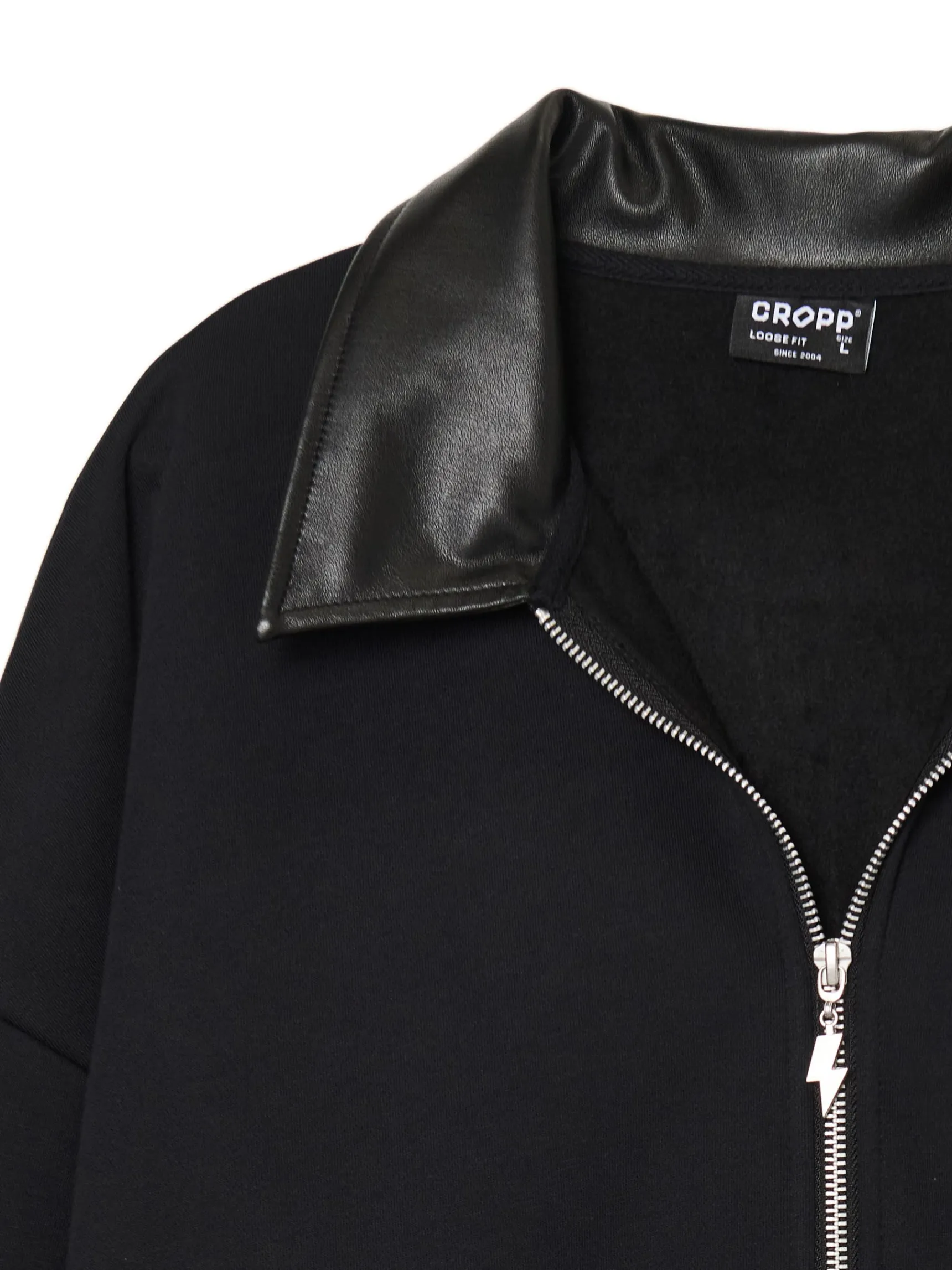 Best Cropp Bluza ze skórzanym kołnierzykiem czarny