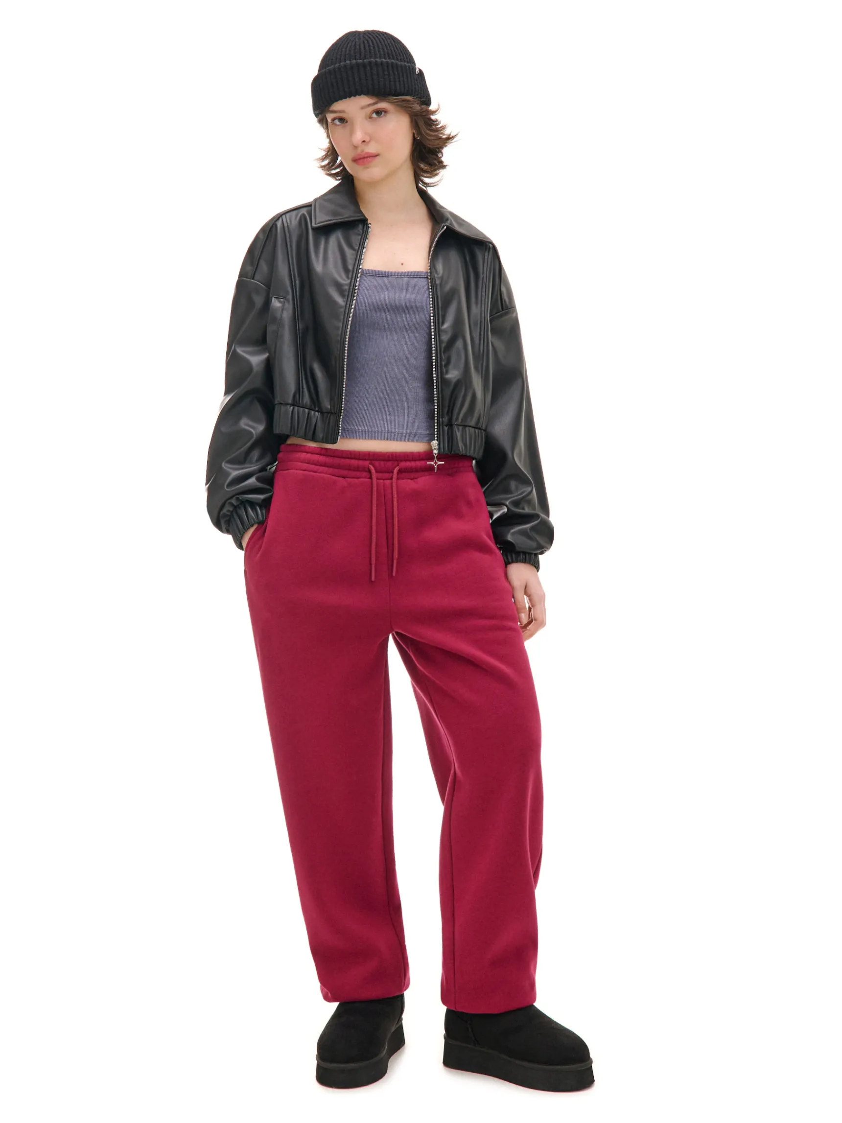 Fashion Cropp Bordowe dresowe joggery kasztanowy
