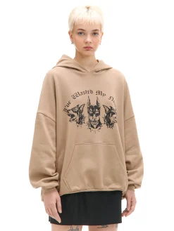 Best Cropp Brązowa bluza hoodie z dobermanami UNISEX brązowy