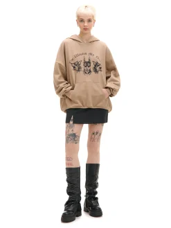 Best Cropp Brązowa bluza hoodie z dobermanami UNISEX brązowy