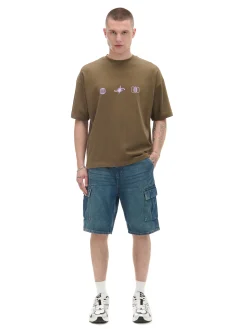 Best Cropp Brązowa koszulka z nadrukiem brązowy