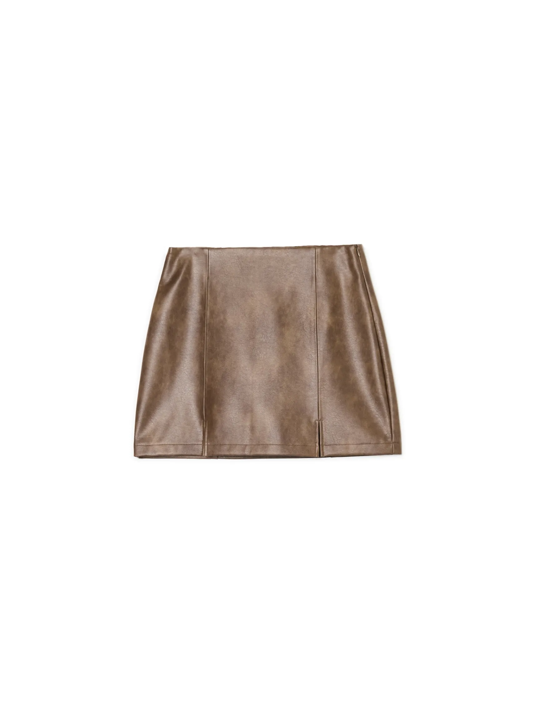 New Cropp Brązowa spódniczka mini z imitacji skóry brązowy