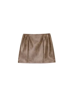New Cropp Brązowa spódniczka mini z imitacji skóry brązowy