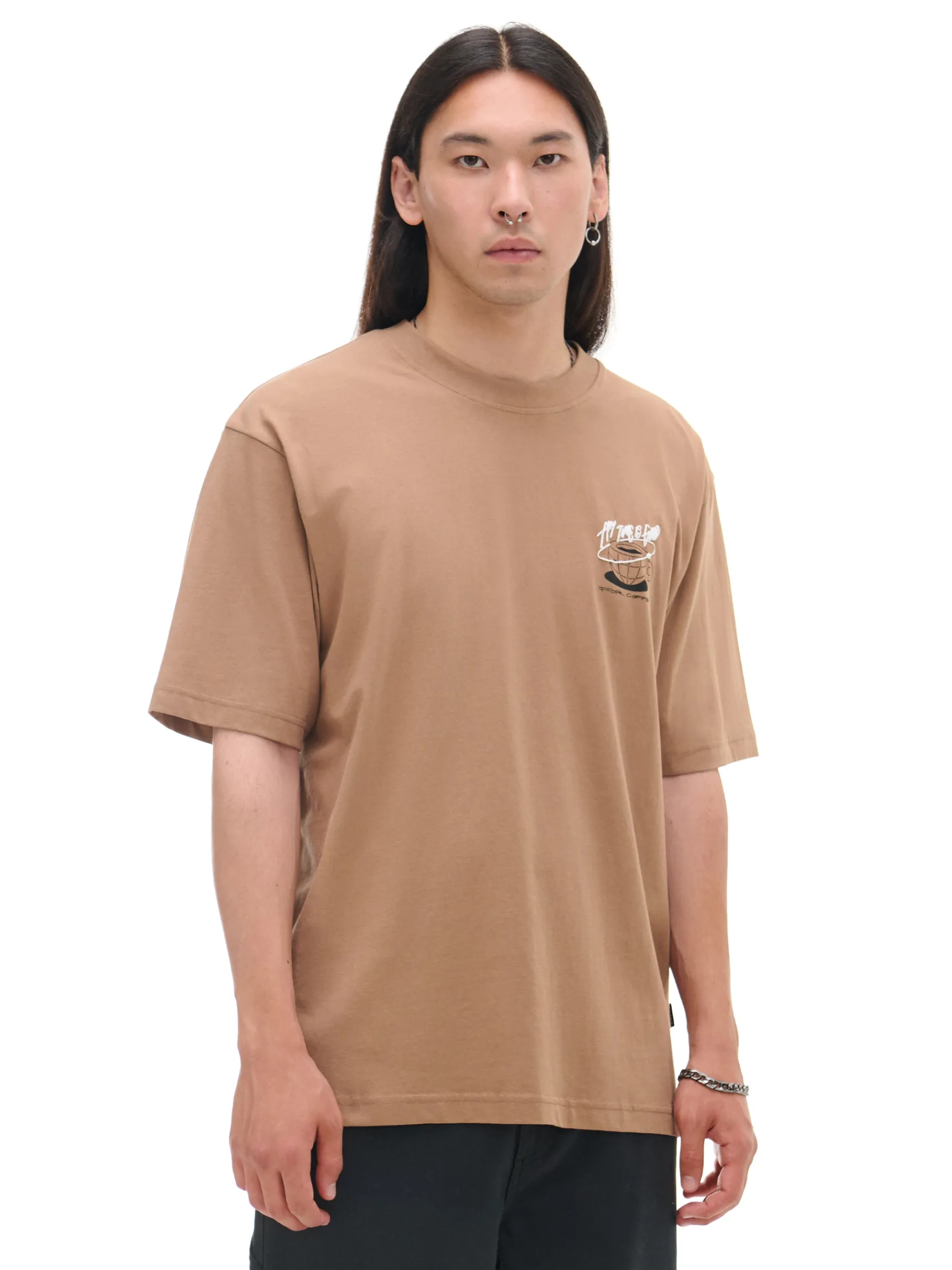 New Cropp T-shirt z kawą brązowy