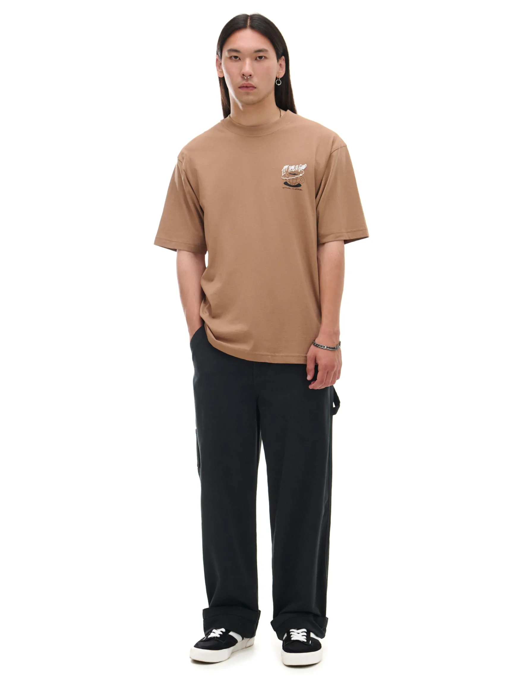 New Cropp T-shirt z kawą brązowy