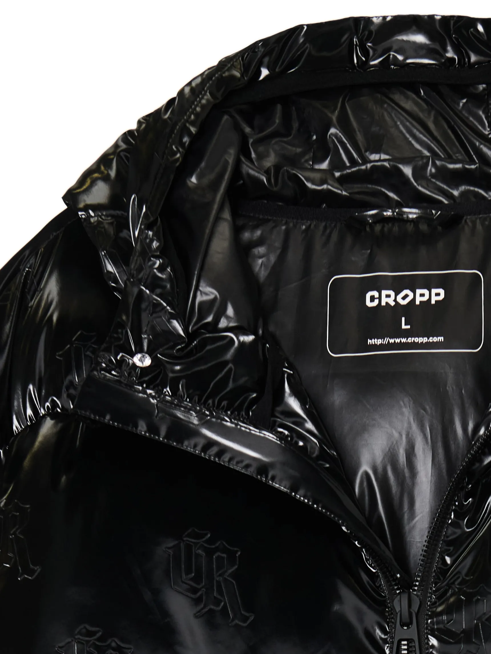 Best Cropp Błyszcząca kurtka puffer z kapturem czarny