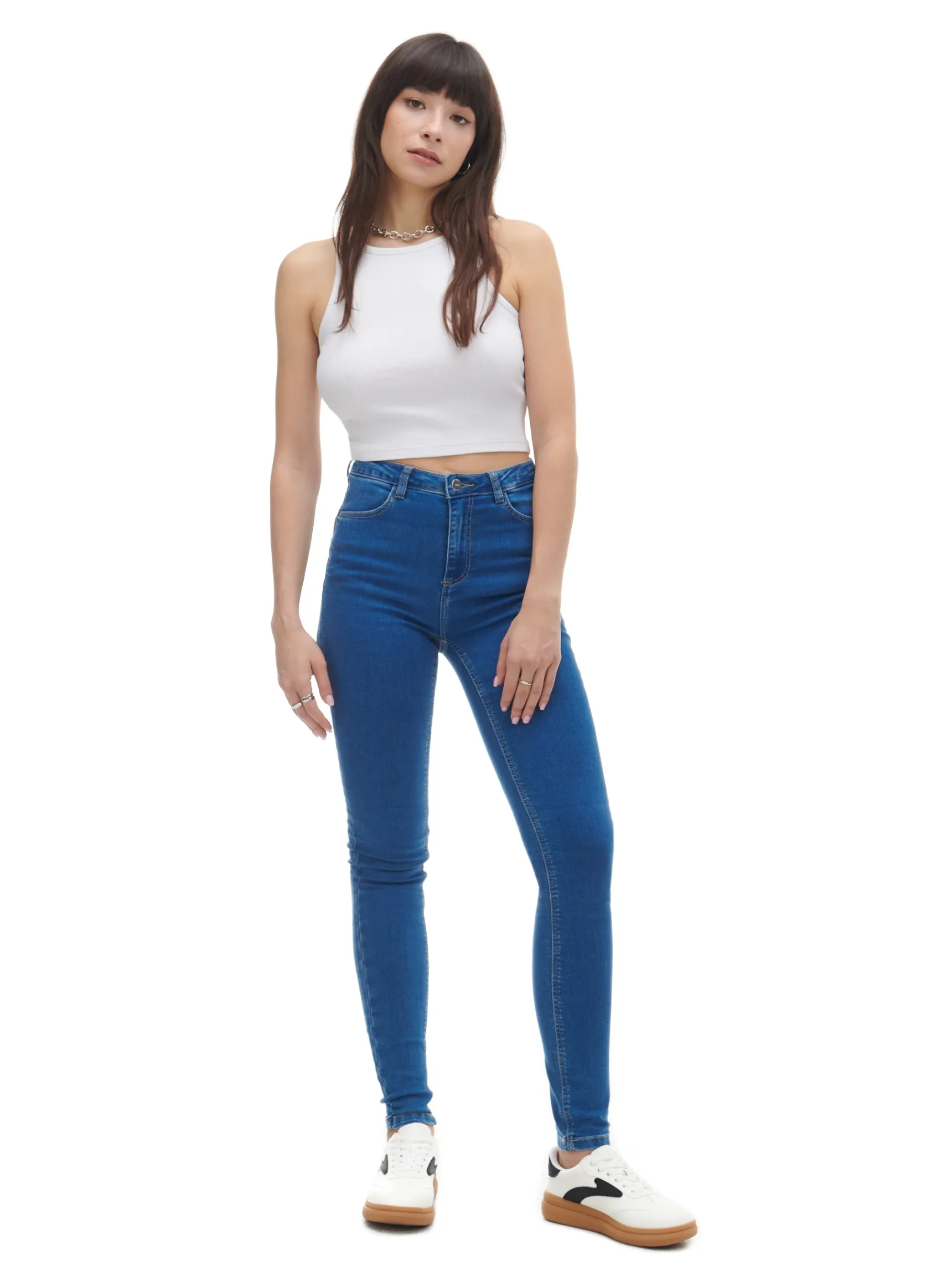 Sale Cropp Ciemnoe jeansy push up TALL niebieski