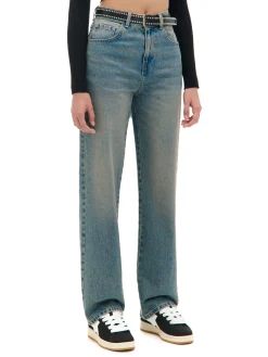 Clearance Cropp Ciemnoe jeansy straight z efektem sprania niebieski