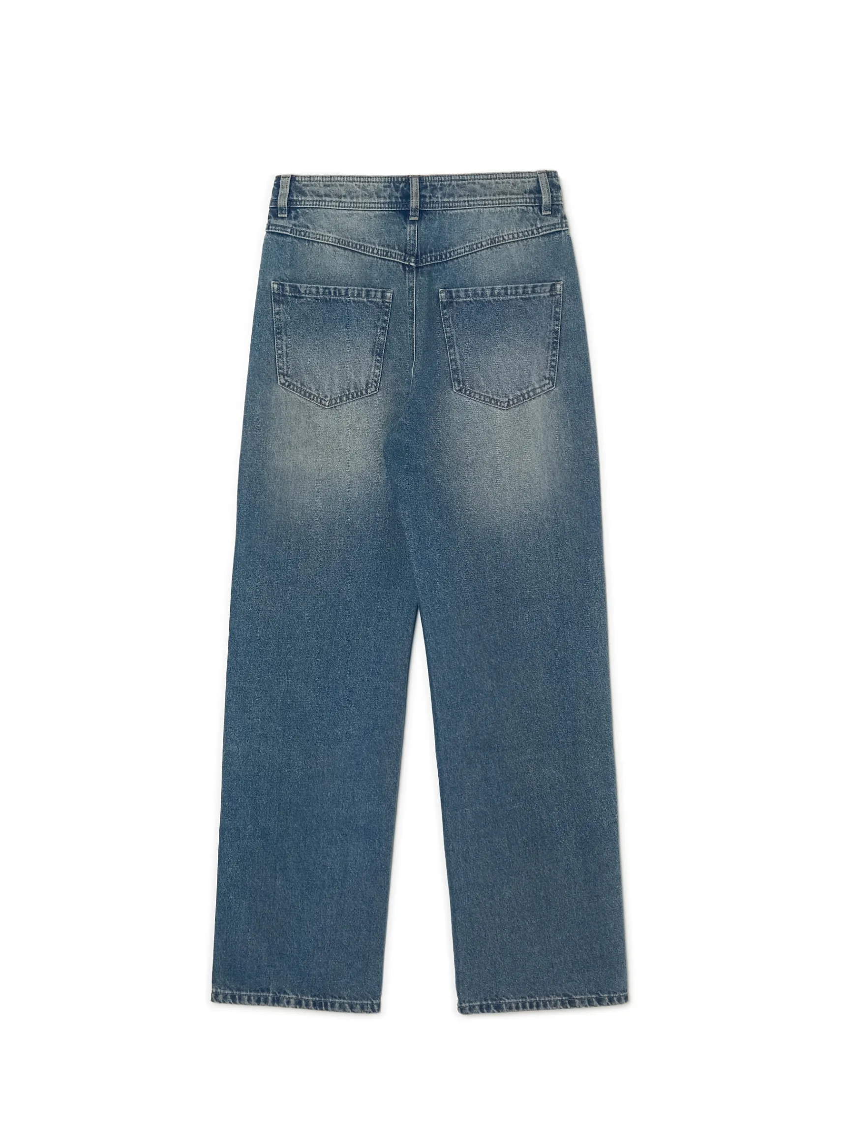 Clearance Cropp Ciemnoe jeansy straight z efektem sprania niebieski