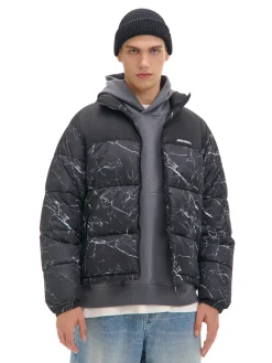 Fashion Cropp Ciemnoszara kurtka puffer z nadrukiem szary