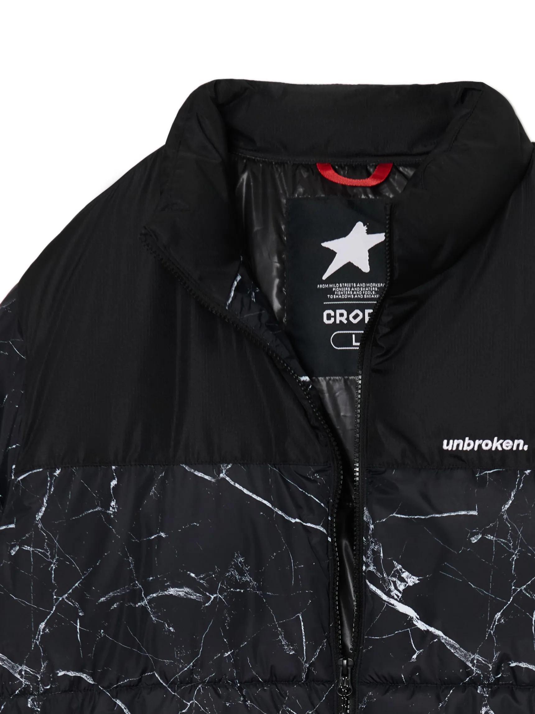 Fashion Cropp Ciemnoszara kurtka puffer z nadrukiem szary