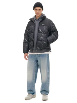 Fashion Cropp Ciemnoszara kurtka puffer z nadrukiem szary