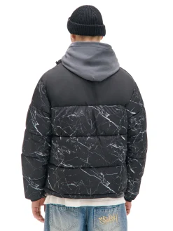 Fashion Cropp Ciemnoszara kurtka puffer z nadrukiem szary