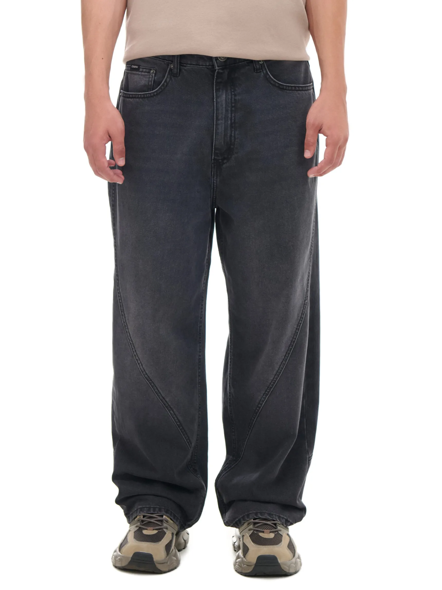 Online Cropp Ciemnoszare jeansy super baggy szary