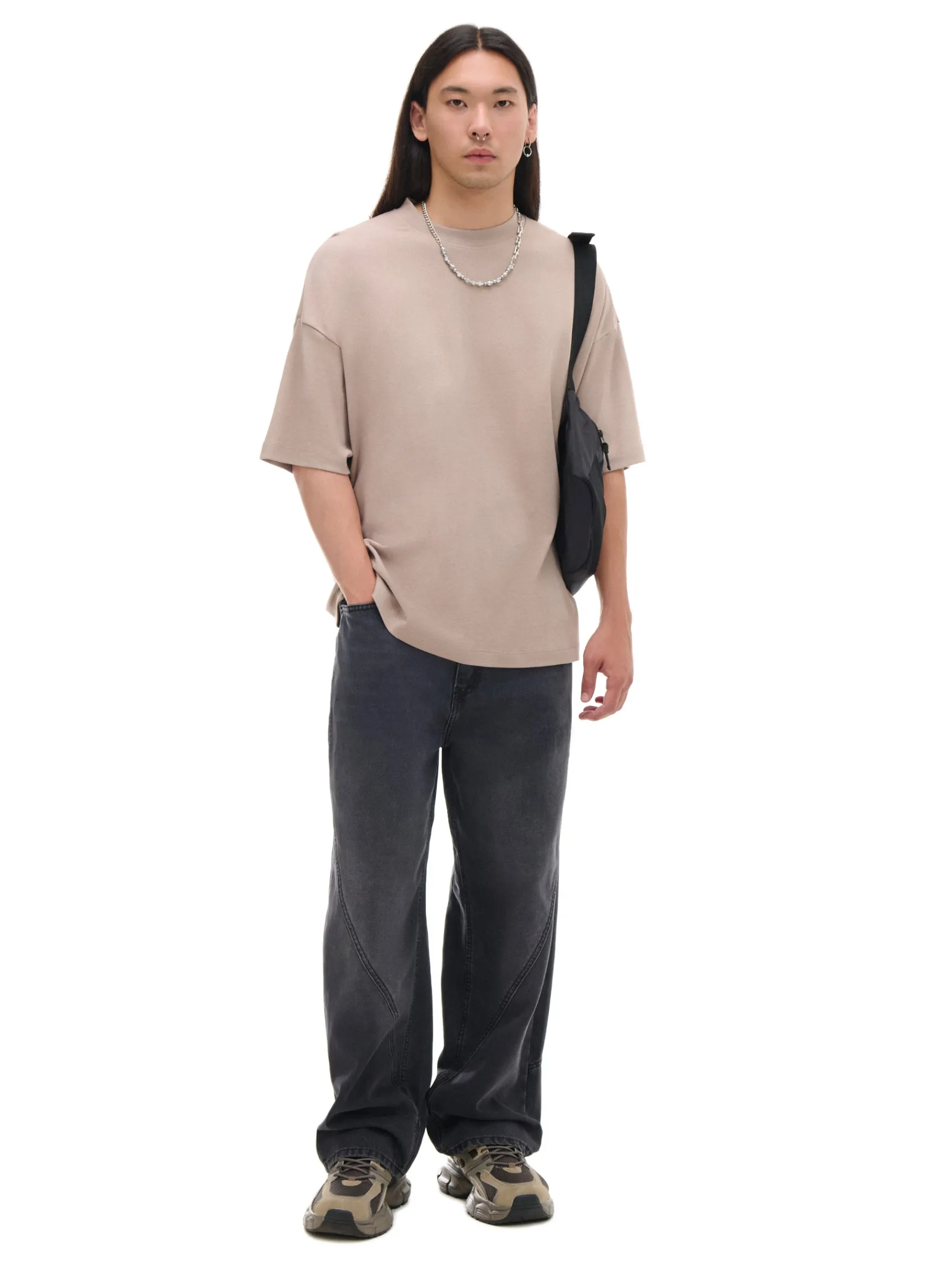 Online Cropp Ciemnoszare jeansy super baggy szary