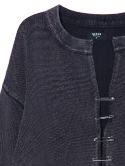 Sale Cropp Ciemno kardigan z agrafkami szary