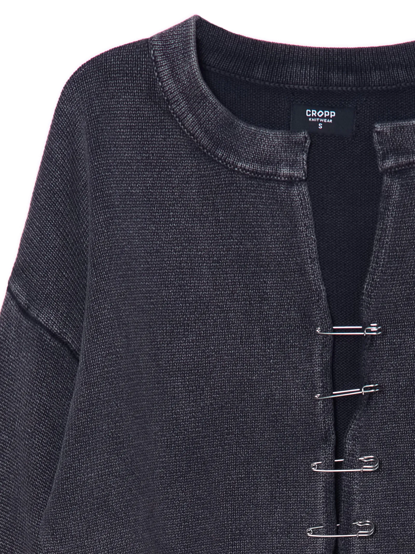 Sale Cropp Ciemno kardigan z agrafkami szary