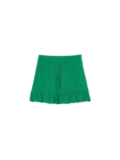 Discount Cropp Ciemnozielona spódniczka z wiązaniem zielony