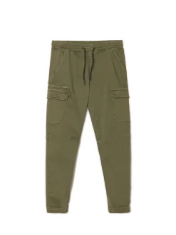 Clearance Cropp Ciemnozielone joggery basic z kieszeniami cargo zielony
