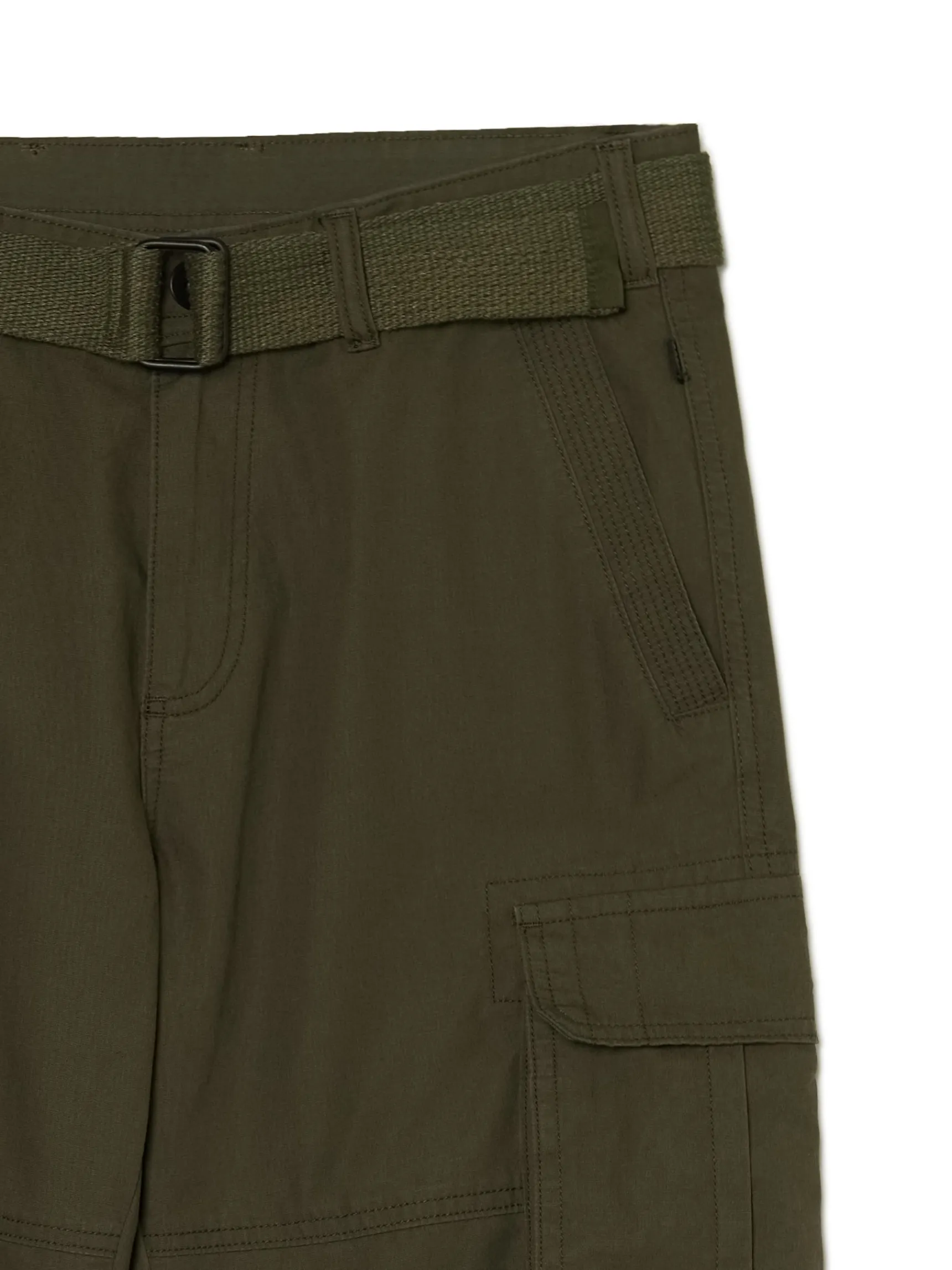 Outlet Cropp Ciemnozielone spodnie comfort z paskiem zielony
