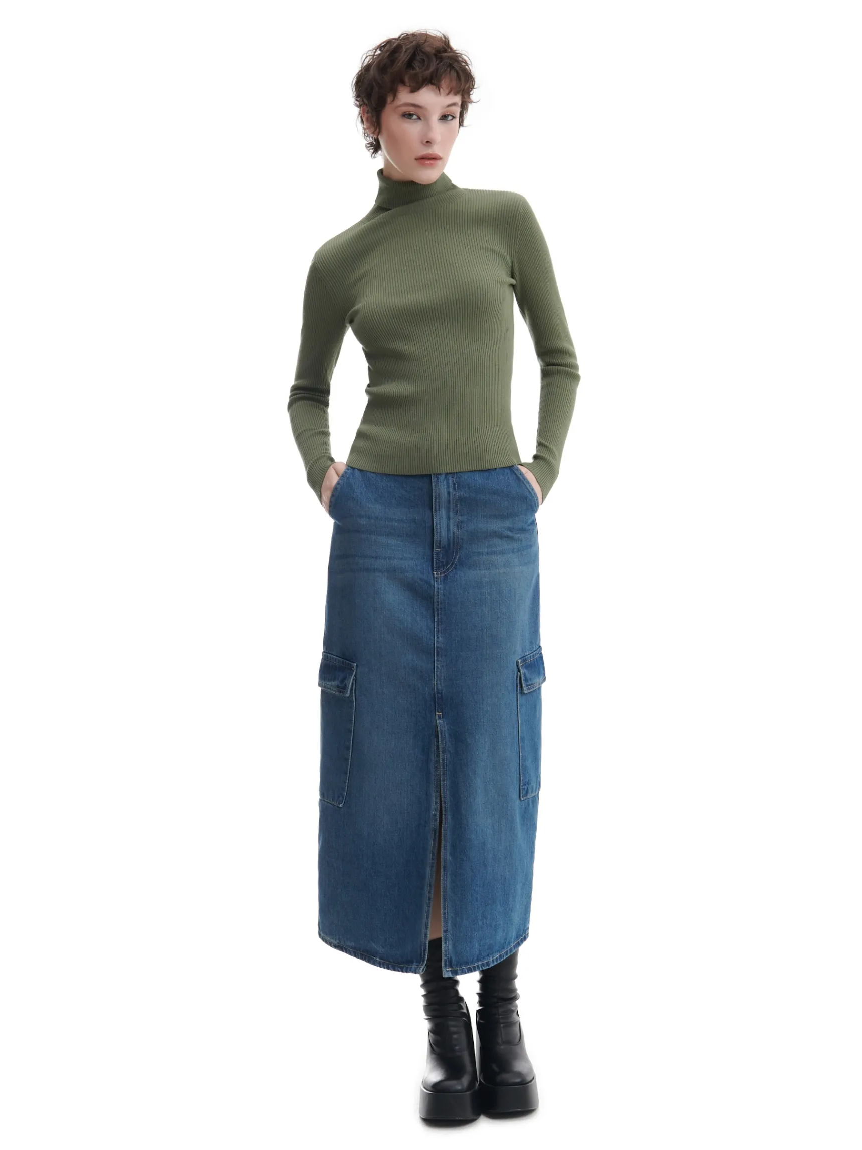 Discount Cropp Ciemno sweter z półgolfem zielony