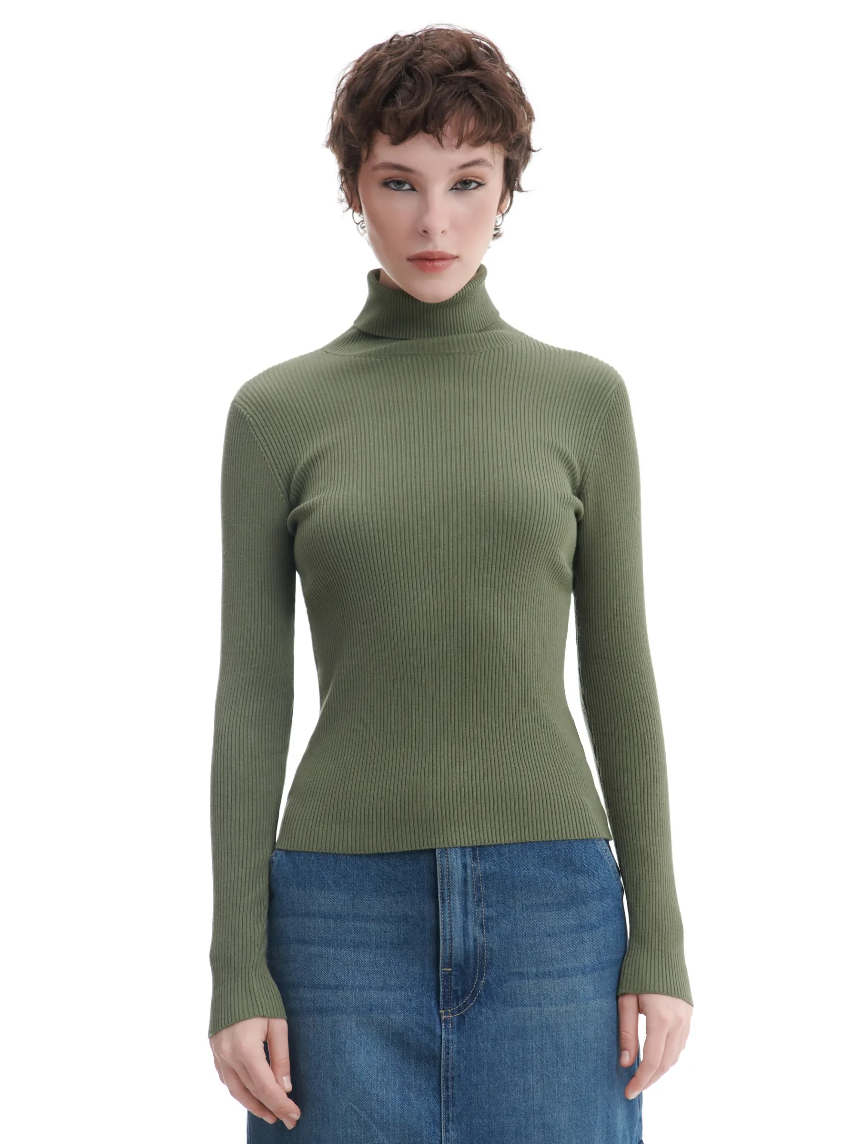Discount Cropp Ciemno sweter z półgolfem zielony