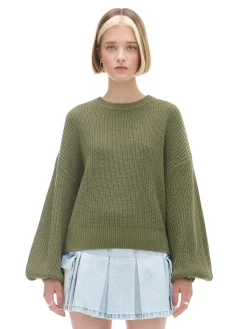 Best Cropp Ciemno sweter z szerokim rękawem zielony