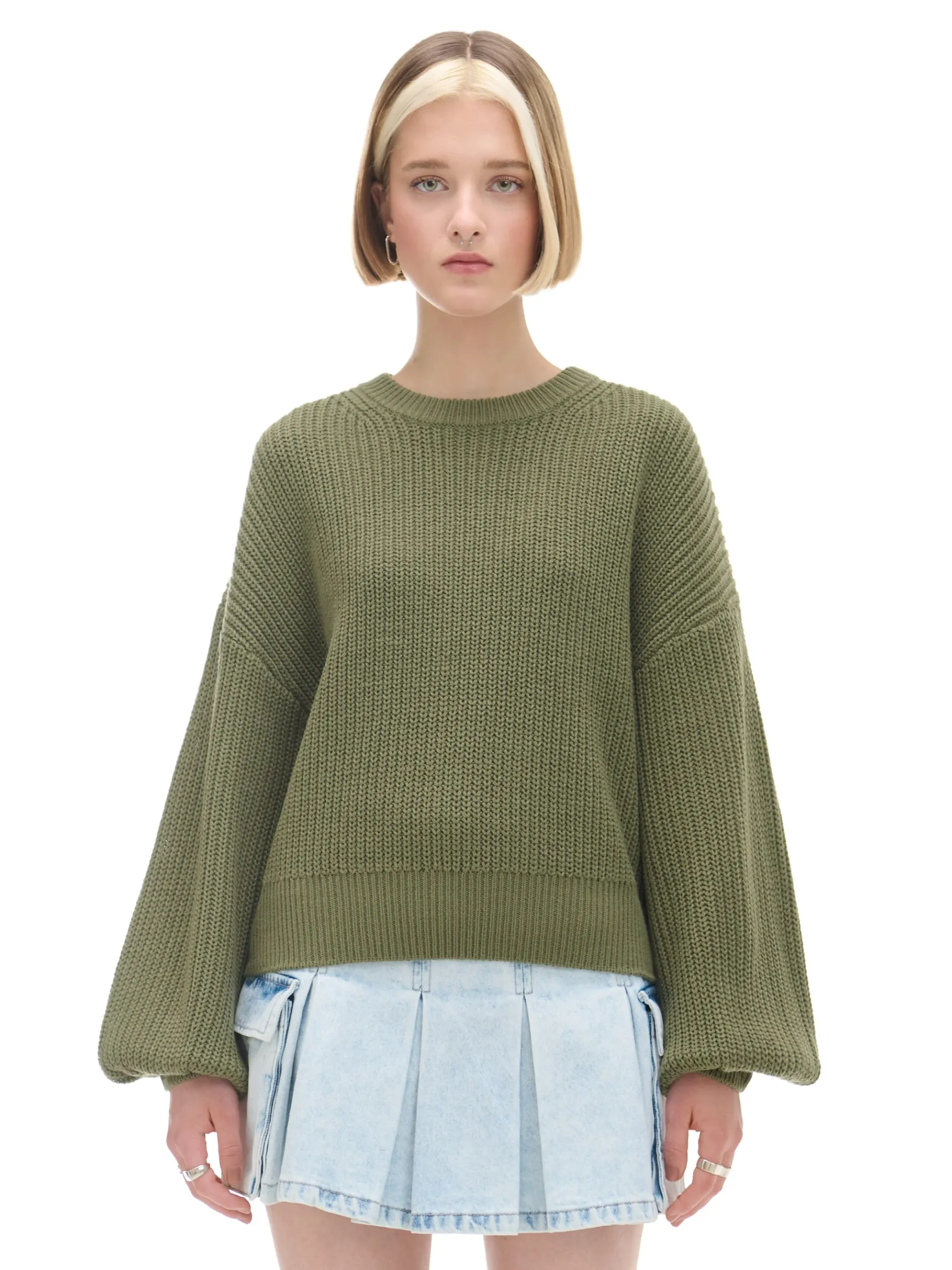 Best Cropp Ciemno sweter z szerokim rękawem zielony