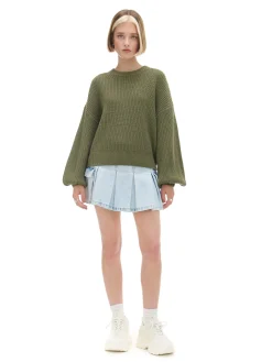 Best Cropp Ciemno sweter z szerokim rękawem zielony