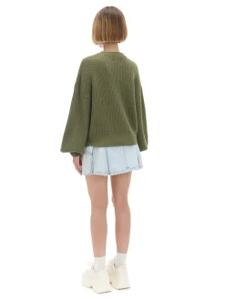 Best Cropp Ciemno sweter z szerokim rękawem zielony