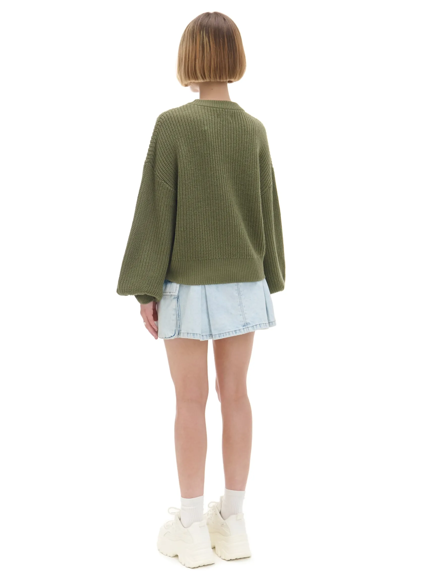 Best Cropp Ciemno sweter z szerokim rękawem zielony