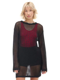 Discount Cropp Czarna ażurowa sukienka czarny