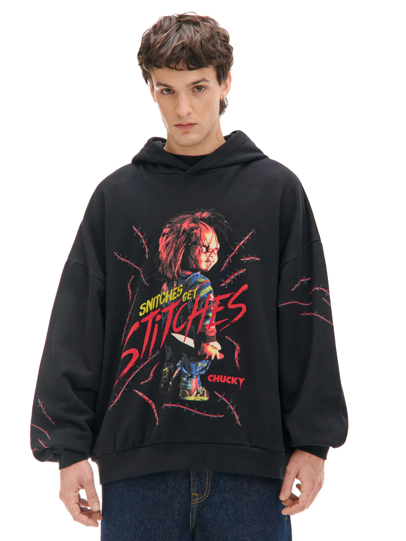 Fashion Cropp Czarna bluza hoddie z Laleczką Chucky czarny