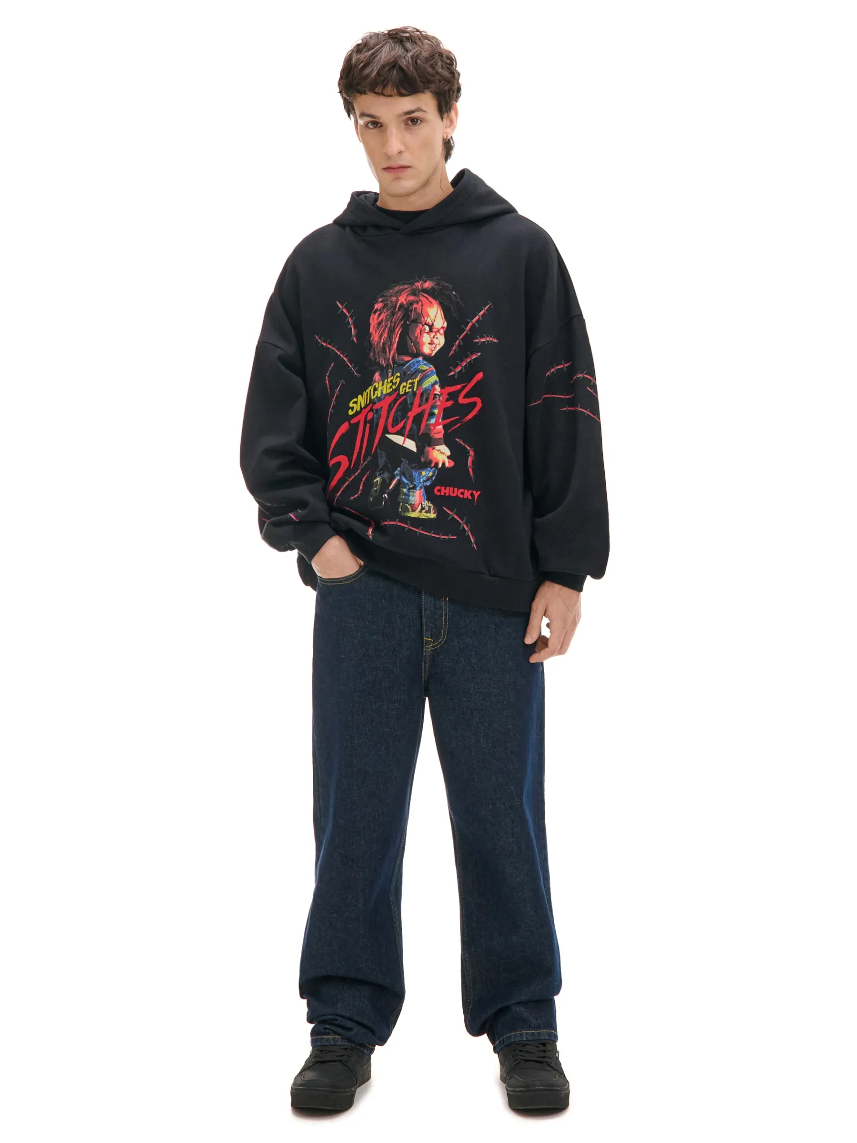 Fashion Cropp Czarna bluza hoddie z Laleczką Chucky czarny