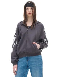 Online Cropp Czarna bluza hoodie z czaszkami szary