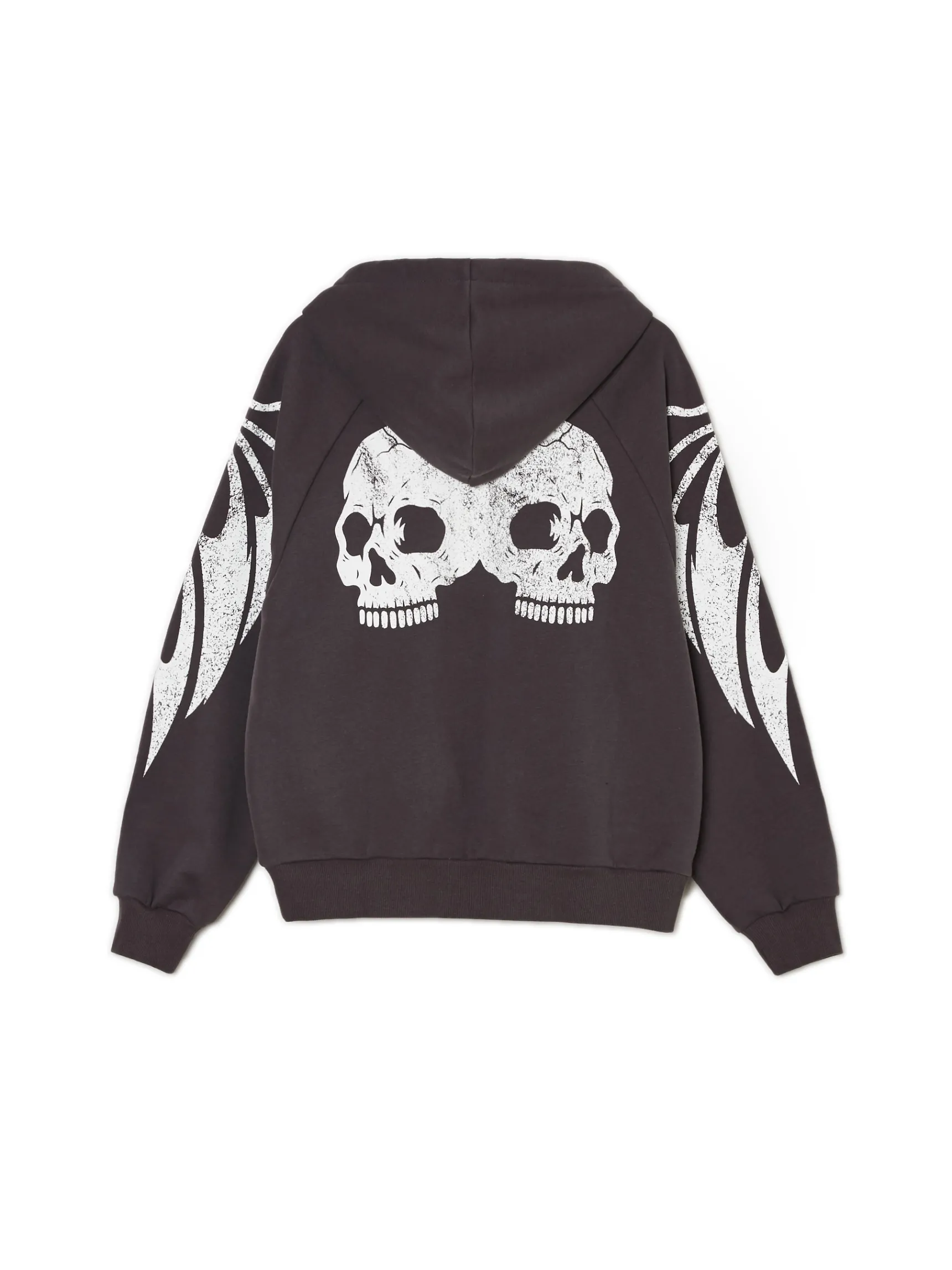 Online Cropp Czarna bluza hoodie z czaszkami szary