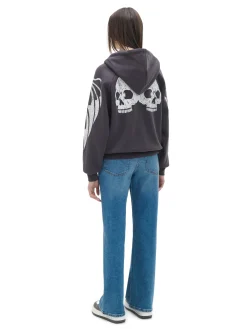 Online Cropp Czarna bluza hoodie z czaszkami szary