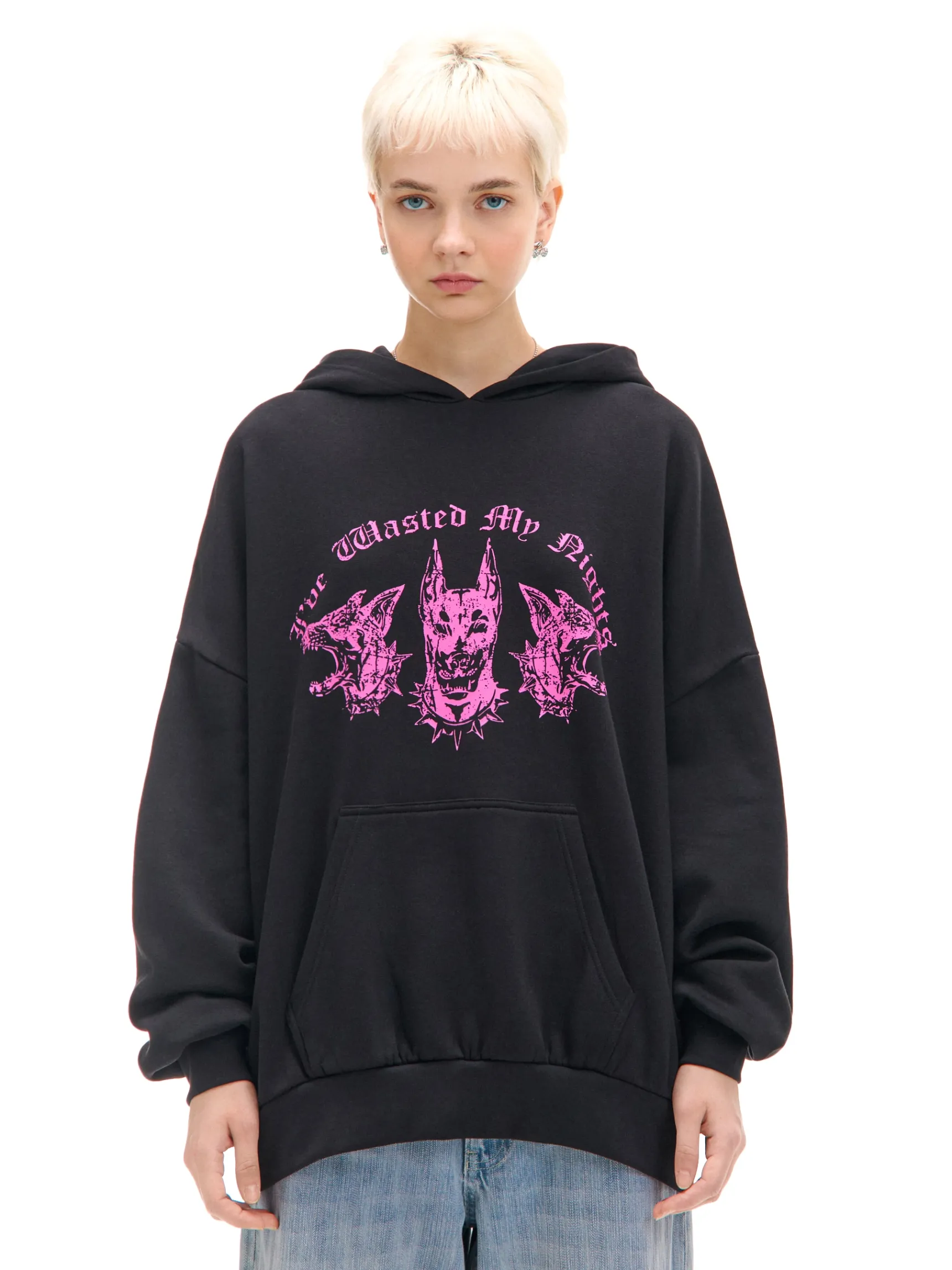 Fashion Cropp Czarna bluza hoodie z dobermanami UNISEX czarny