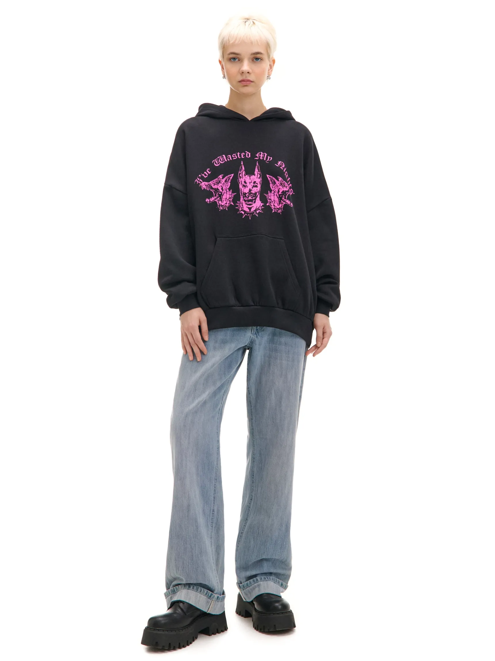 Fashion Cropp Czarna bluza hoodie z dobermanami UNISEX czarny
