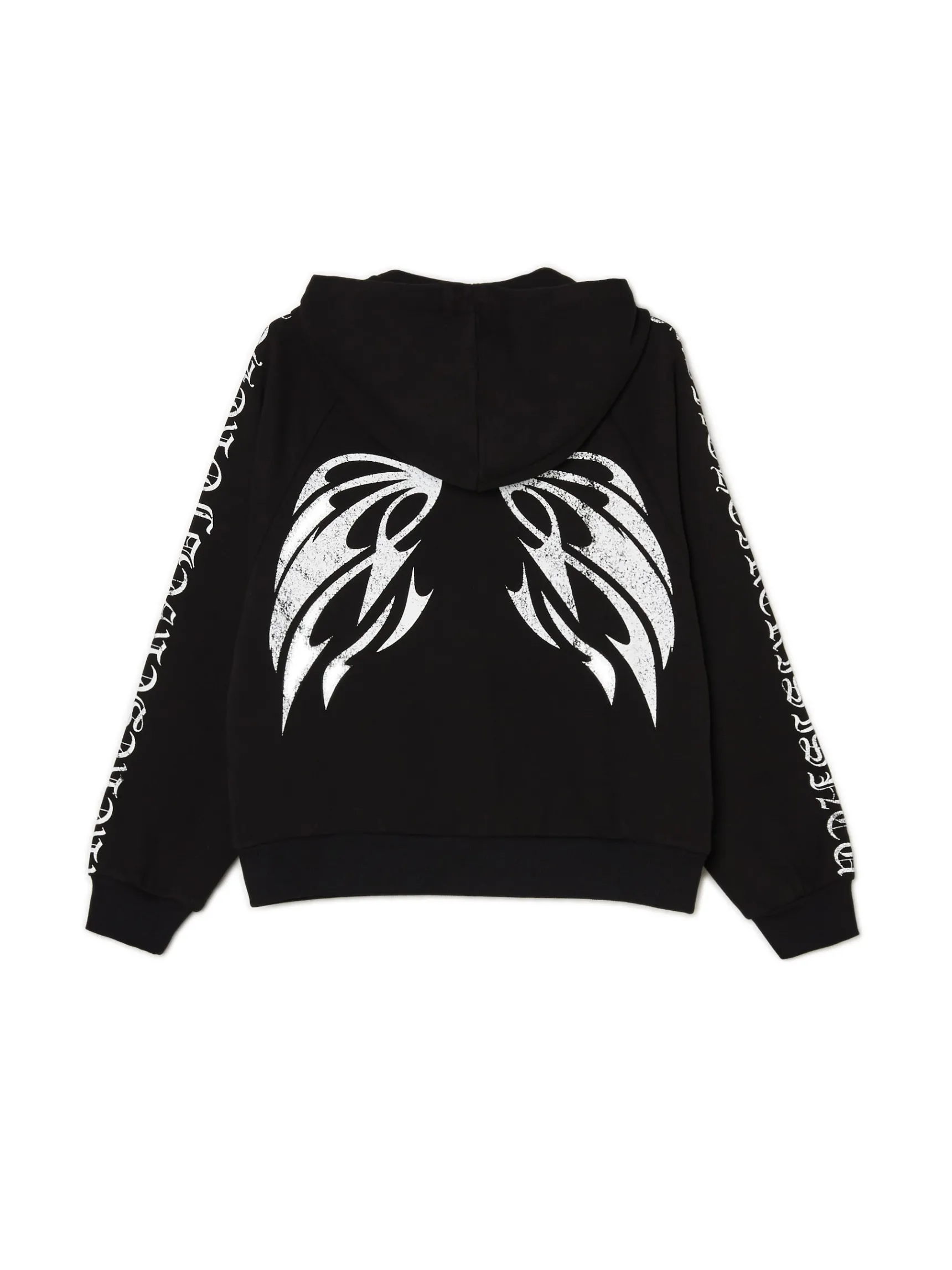 Best Cropp Czarna bluza hoodie z motywem skrzydeł czarny