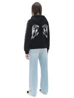 Best Cropp Czarna bluza hoodie z motywem skrzydeł czarny