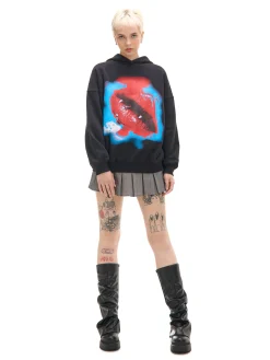 Fashion Cropp Czarna bluza hoodie z nadrukiem czarny