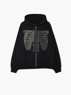 Fashion Cropp Czarna bluza z kapturem i aplikacją czarny