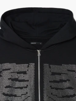 Fashion Cropp Czarna bluza z kapturem i aplikacją czarny