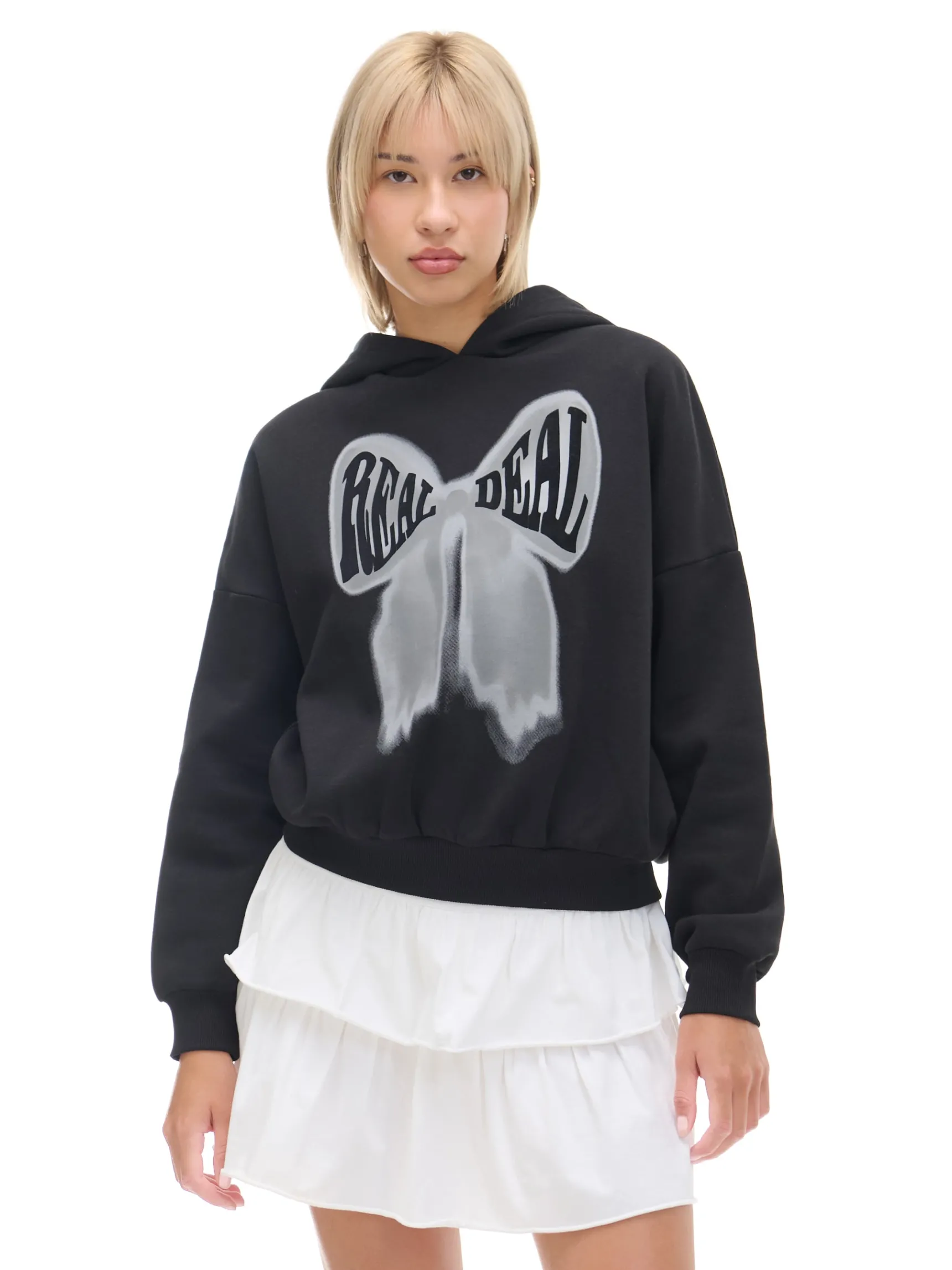 Clearance Cropp Czarna bluza z kapturem i nadrukiem czarny